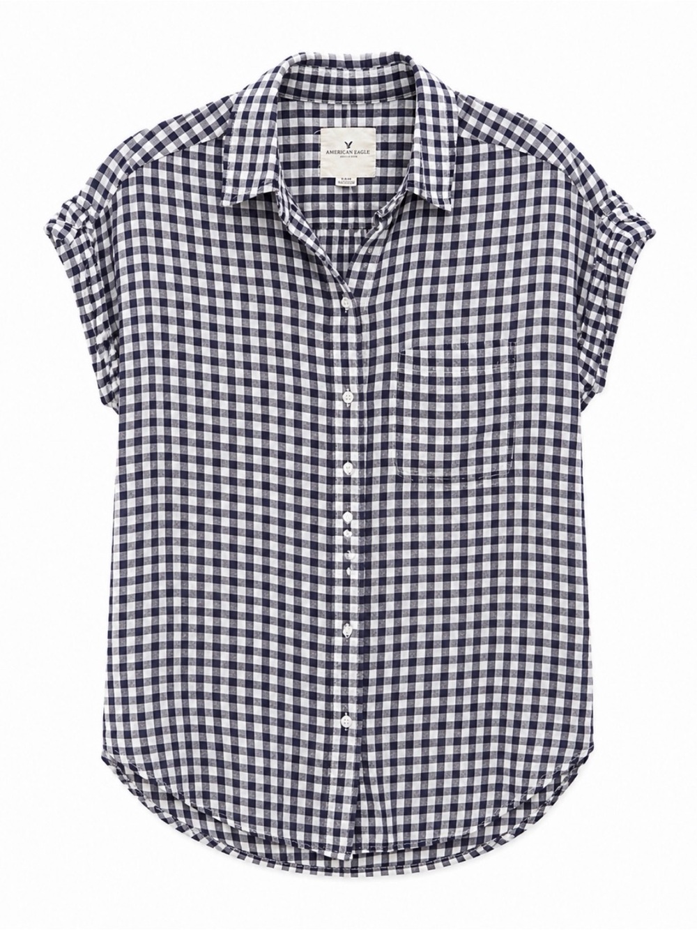 American Eagle Outfitters Women’s Navy/White Gingham Button-Down Shirt GUC small